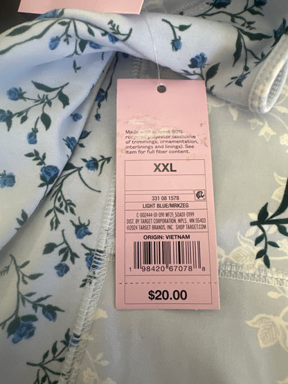 Wild Fable Women Floral Lace Trim Cami Romper Light Blue Roses