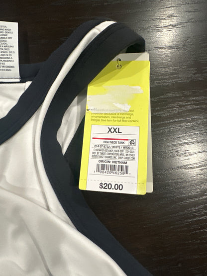 All In Motion Women's High Neck Tank Top White Black Trim