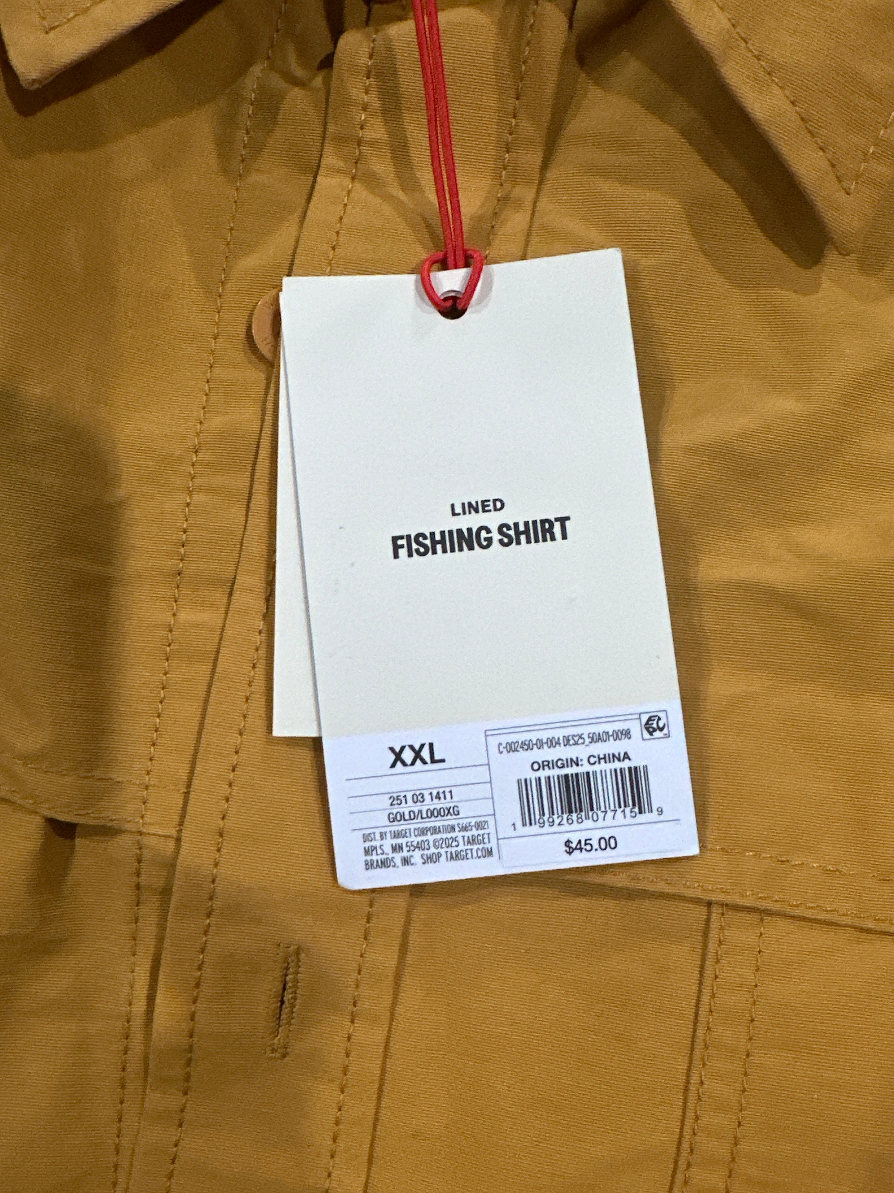 Woolrich Men's Lined Fishing Shirt Long Sleeve Button Up Gold