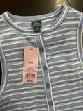 Women’s Button-Front Ribbed Mini Skater Dress Blue & White Stripe