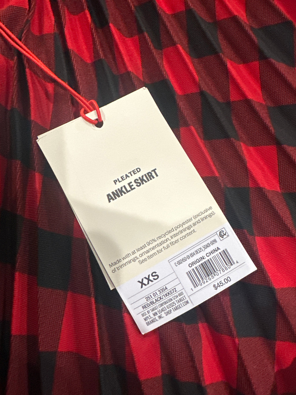Woolrich Women's Pleated Ankle Skirt Red Black Buffalo Plaid