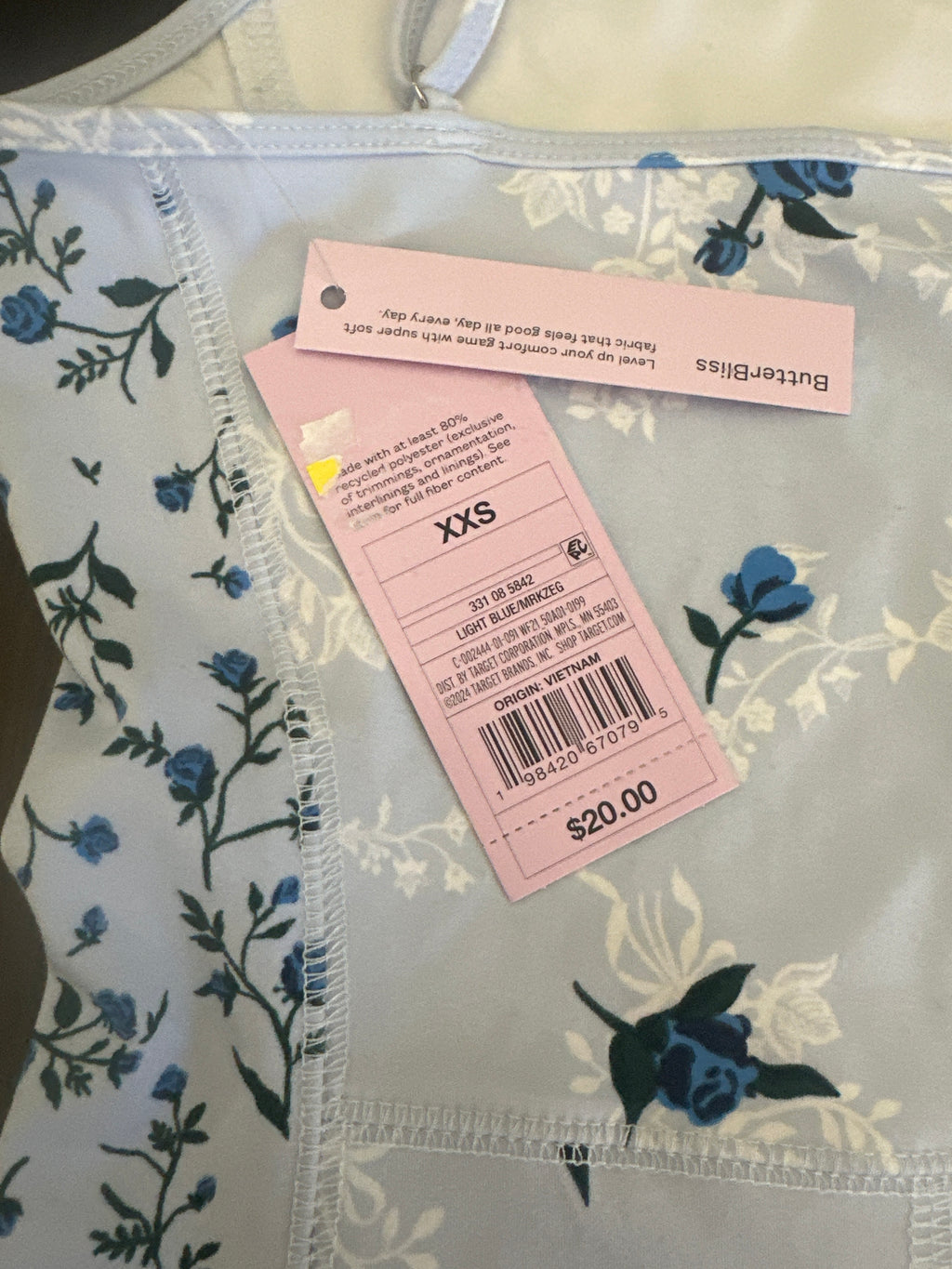 Wild Fable Women Floral Lace Trim Cami Romper Light Blue Roses
