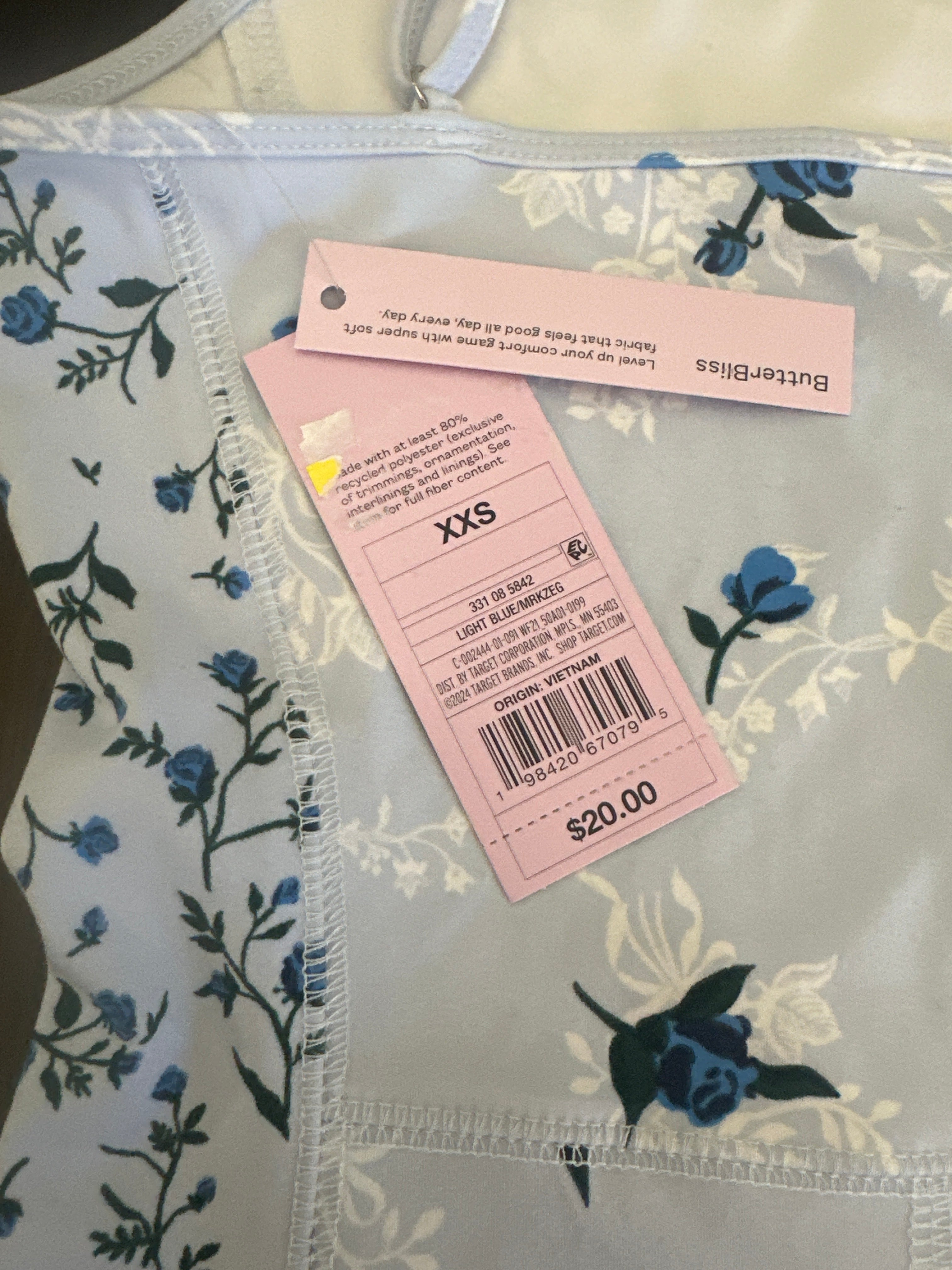 Wild Fable Women Floral Lace Trim Cami Romper Light Blue Roses