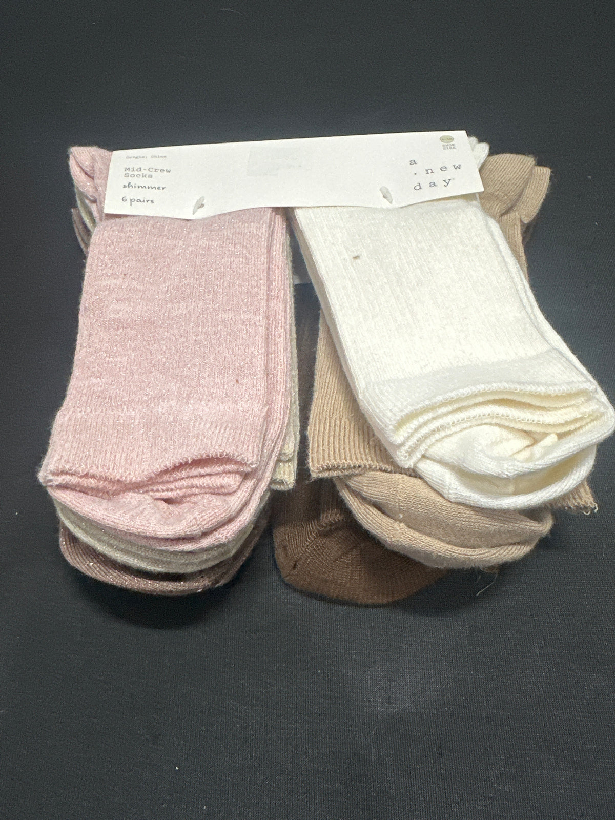 A New Day Women's Shimmer Mid-Crew Socks 6 Pairs 4-10 Peach Mix