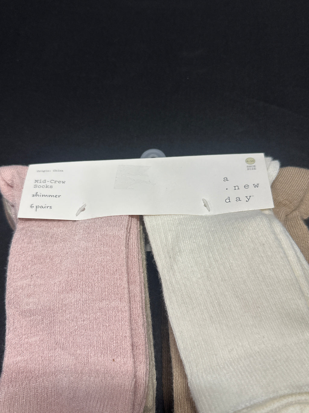 A New Day Women's Shimmer Mid-Crew Socks 6 Pairs 4-10 Peach Mix