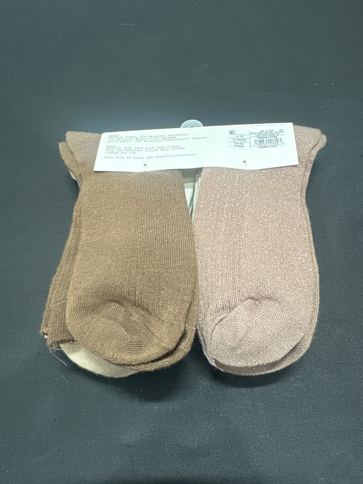 A New Day Women's Shimmer Mid-Crew Socks 6 Pairs 4-10 Peach Mix