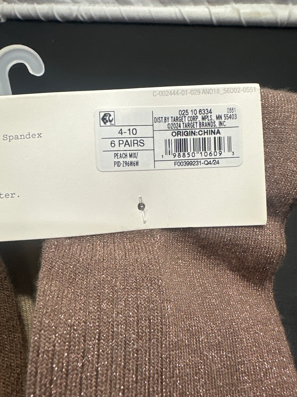 A New Day Women's Shimmer Mid-Crew Socks 6 Pairs 4-10 Peach Mix