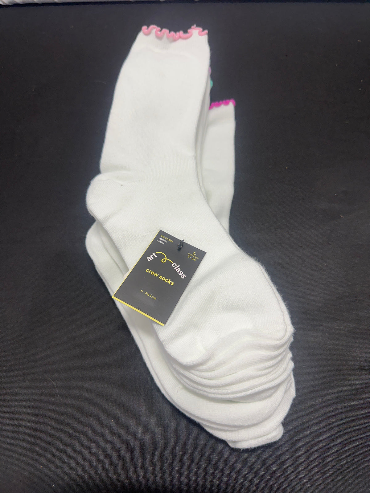 Art Class girls white lettuce-edge crew socks 6 pack