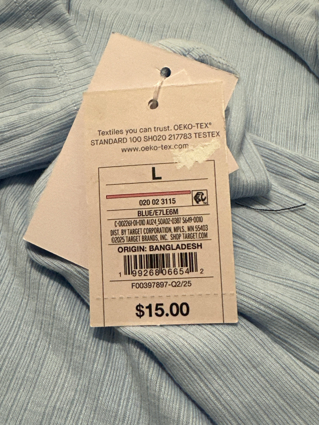 Auden Women's Blue Ribbed Long Sleeve Sleepwear Top Size L new with tags