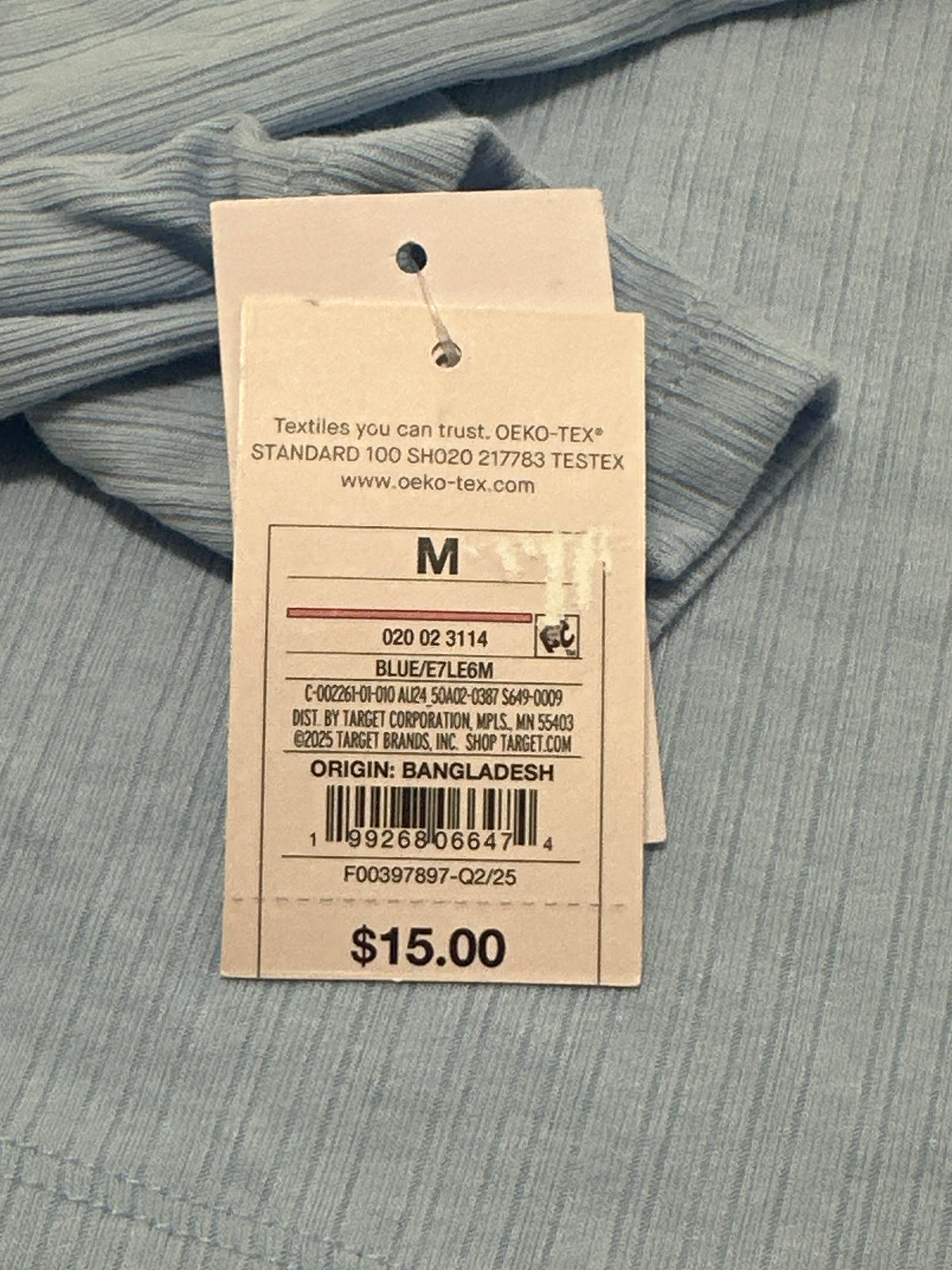 Auden Women's Blue Ribbed Long Sleeve Sleepwear Top Size M new with tags
