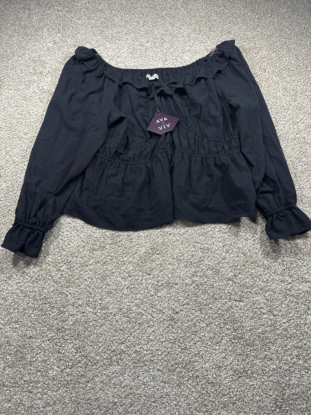 Ava & Viv women's plus black off-shoulder ruffle peplum blouse, size 2X
