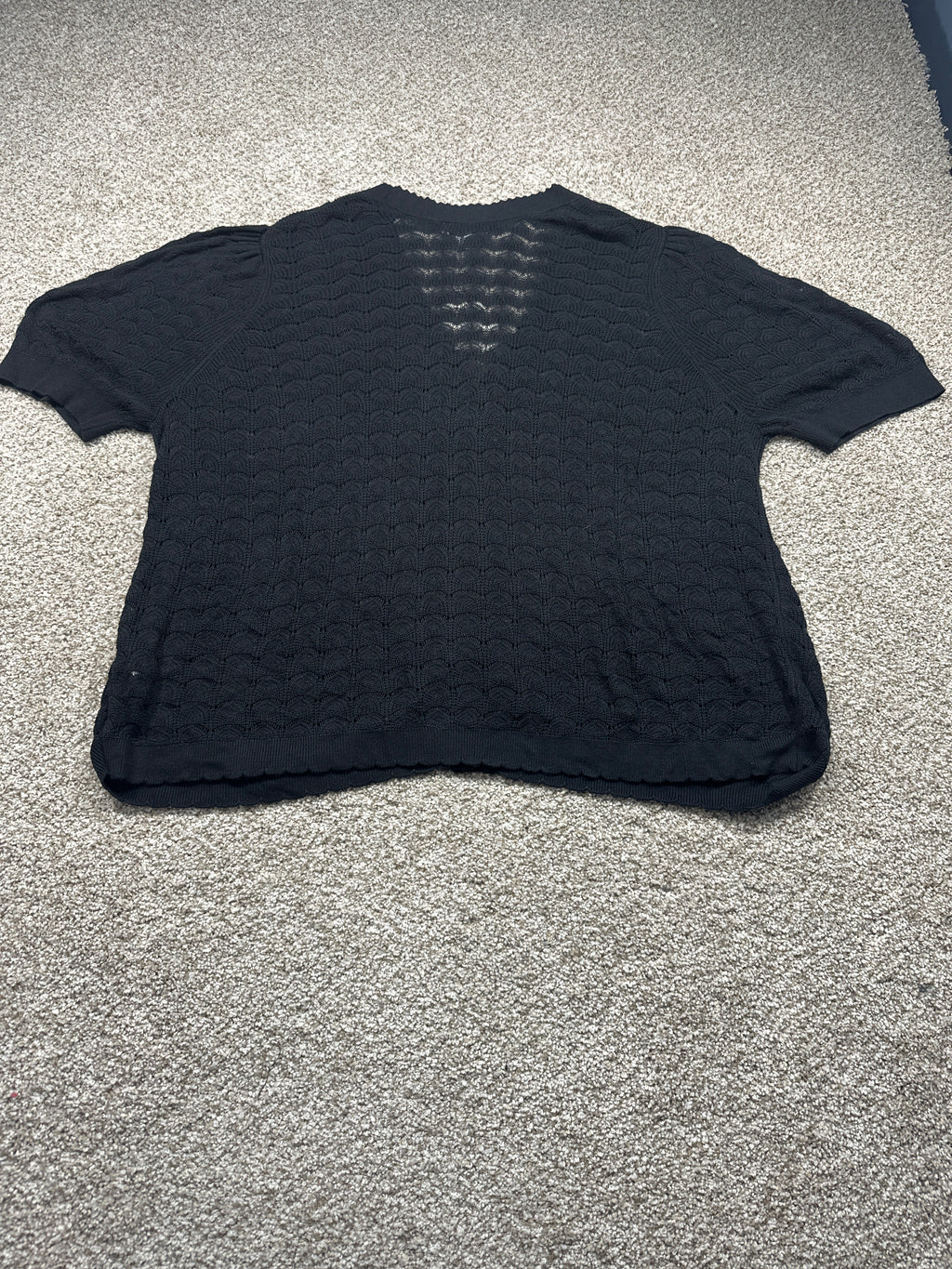 Ava & Viv women's plus black pointelle short sleeve button cardigan, size 3X