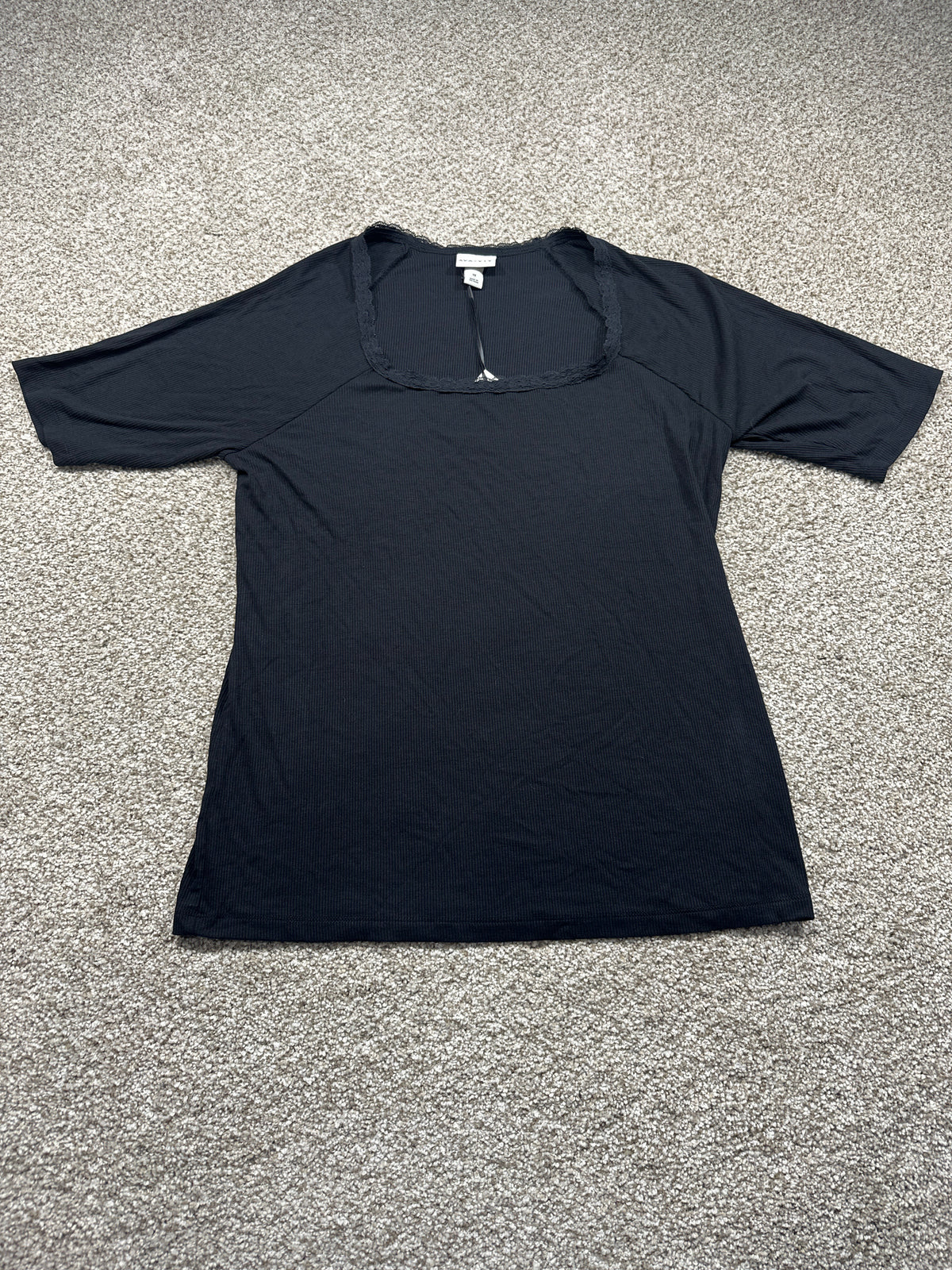 Ava & Viv women's plus black ribbed lace trim short sleeve top, size 1X