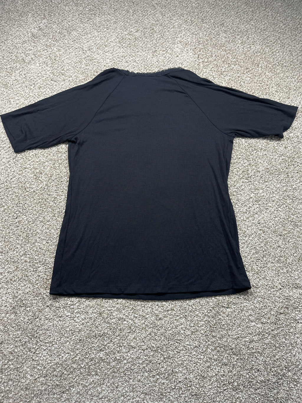 Ava & Viv women's plus black ribbed lace trim short sleeve top, size 1X