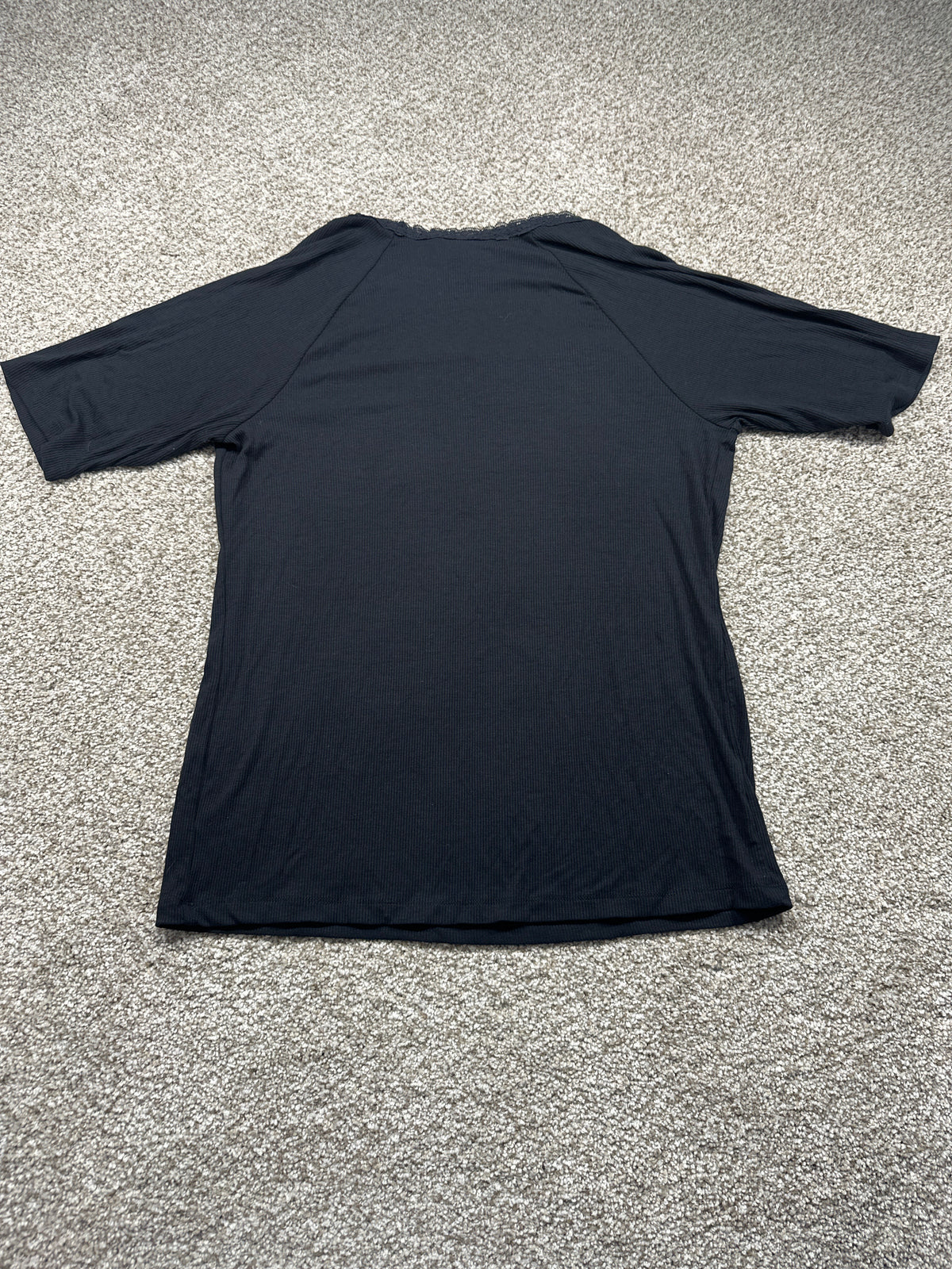 Ava & Viv women's plus black ribbed lace trim short sleeve top, size 1X