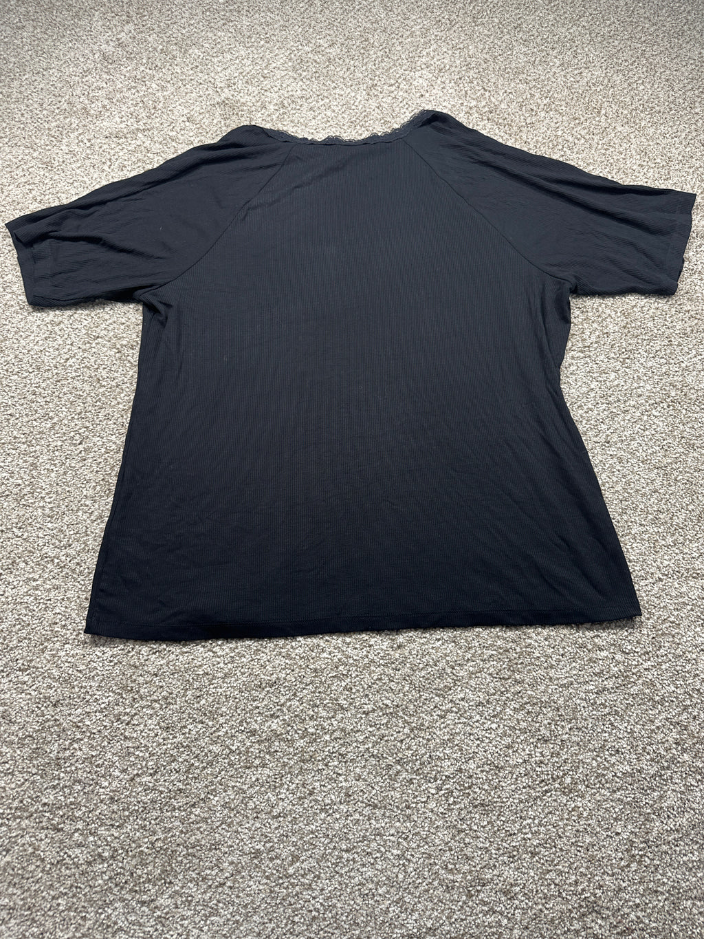Ava & Viv women's plus black ribbed lace trim short sleeve top, size 3X