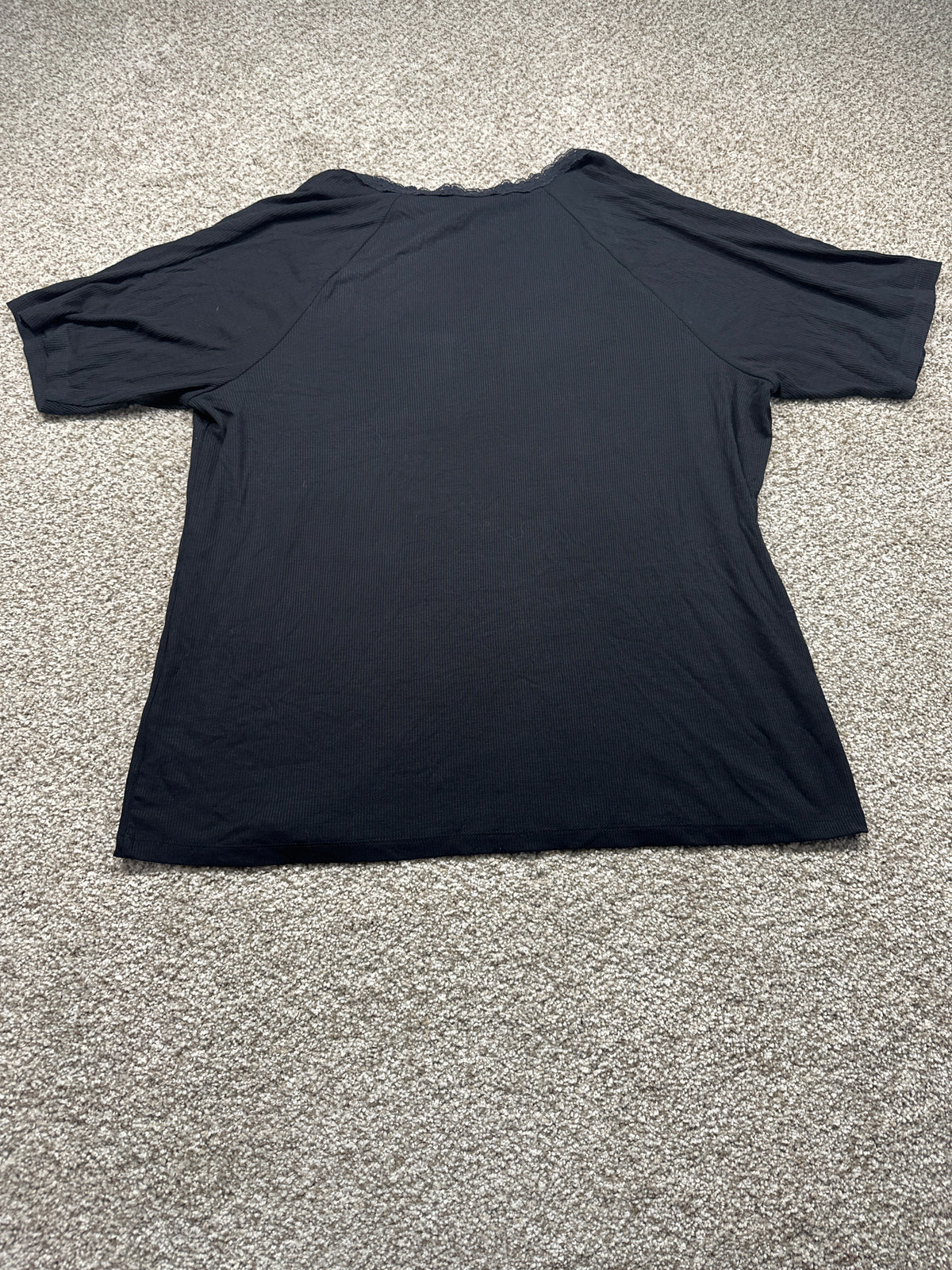 Ava & Viv women's plus black ribbed lace trim short sleeve top, size 3X