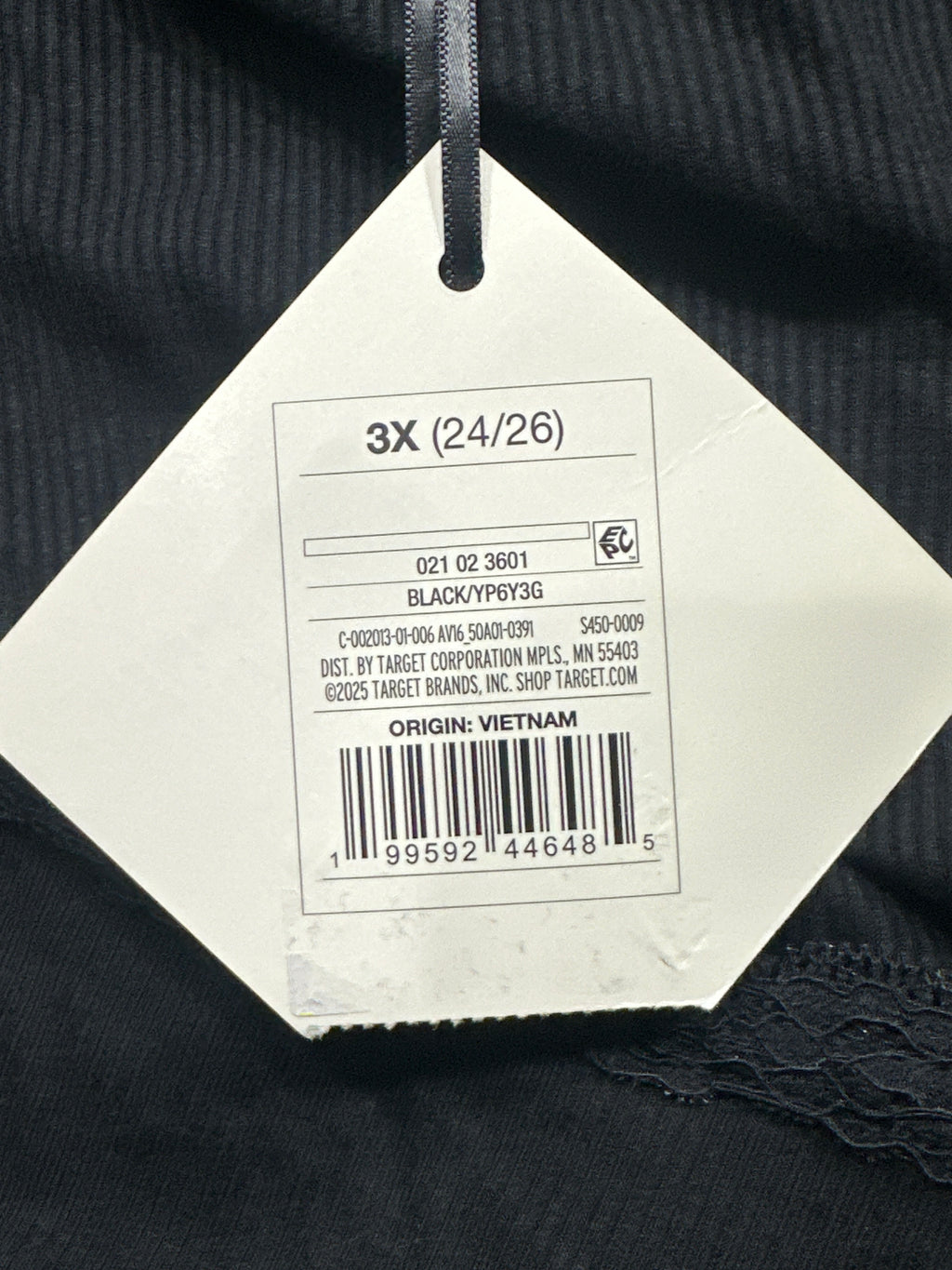 Ava & Viv women's plus black ribbed lace trim short sleeve top, size 3X