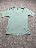 Ava & Viv women's plus green ribbed lace trim short sleeve top, size 1X