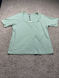 Ava & Viv women's plus green ribbed lace trim short sleeve top, size 3X