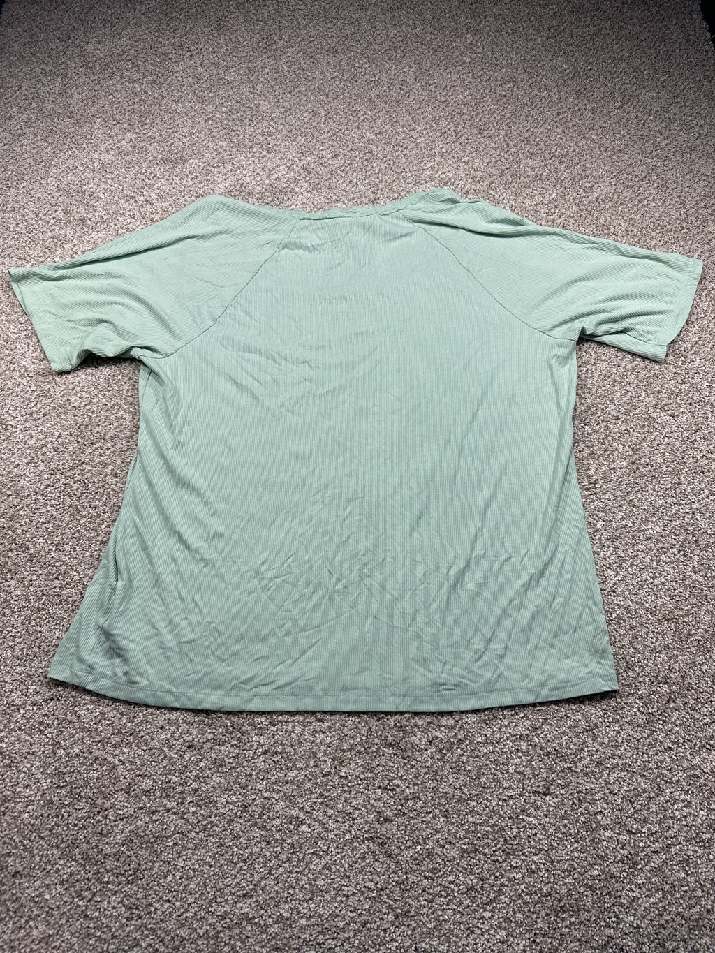 Ava & Viv women's plus green ribbed lace trim short sleeve top, size 3X