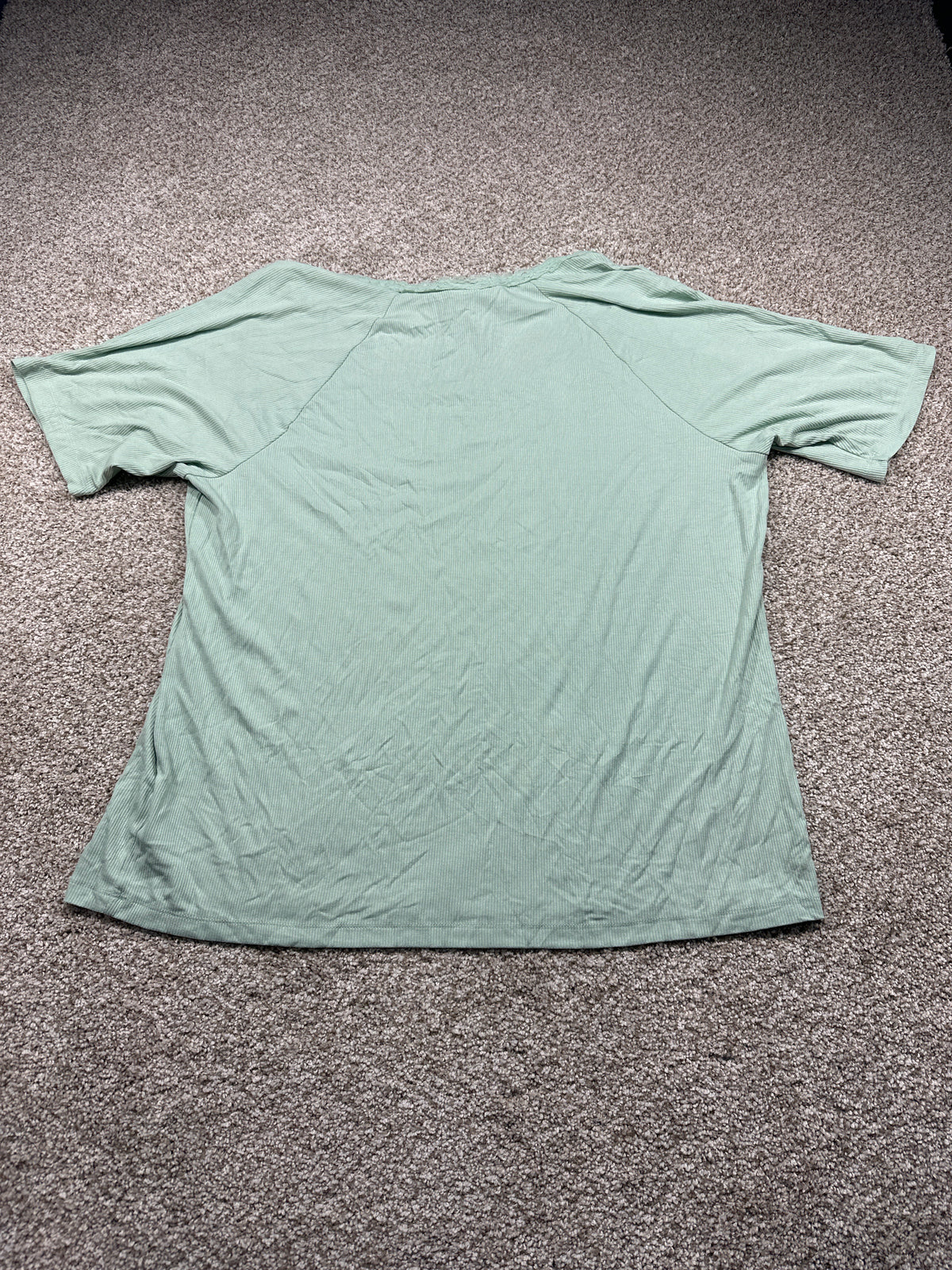 Ava & Viv women's plus green ribbed lace trim short sleeve top, size 3X