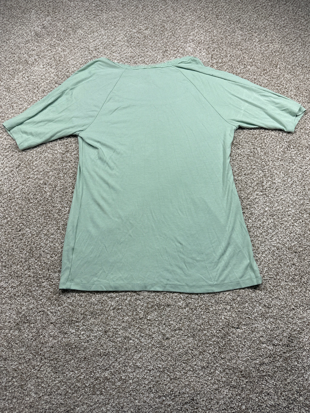 Ava & Viv women's plus green ribbed lace trim short sleeve top, size XXL