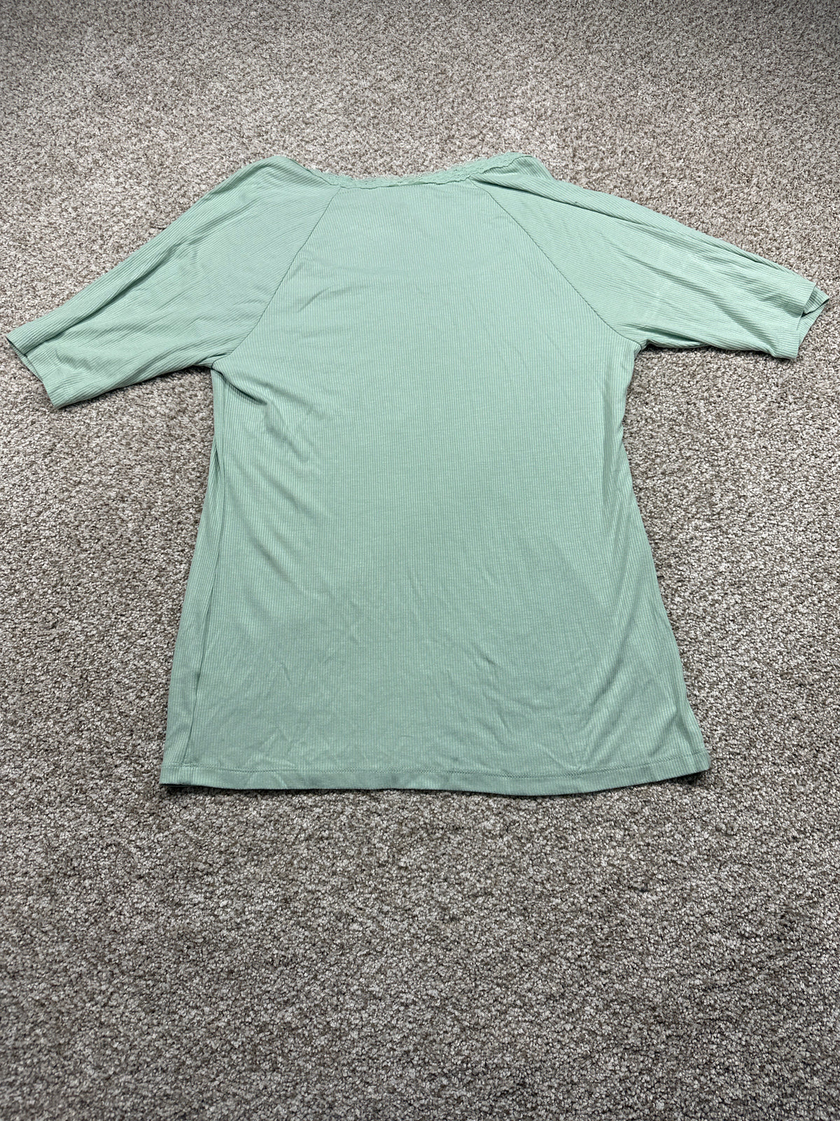 Ava & Viv women's plus green ribbed lace trim short sleeve top, size XXL