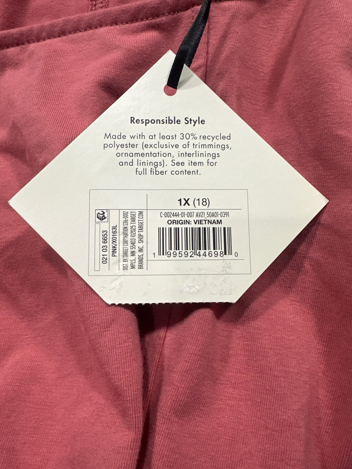 Ava & Viv women's plus pink seamed knit midi T-shirt dress, size 1X