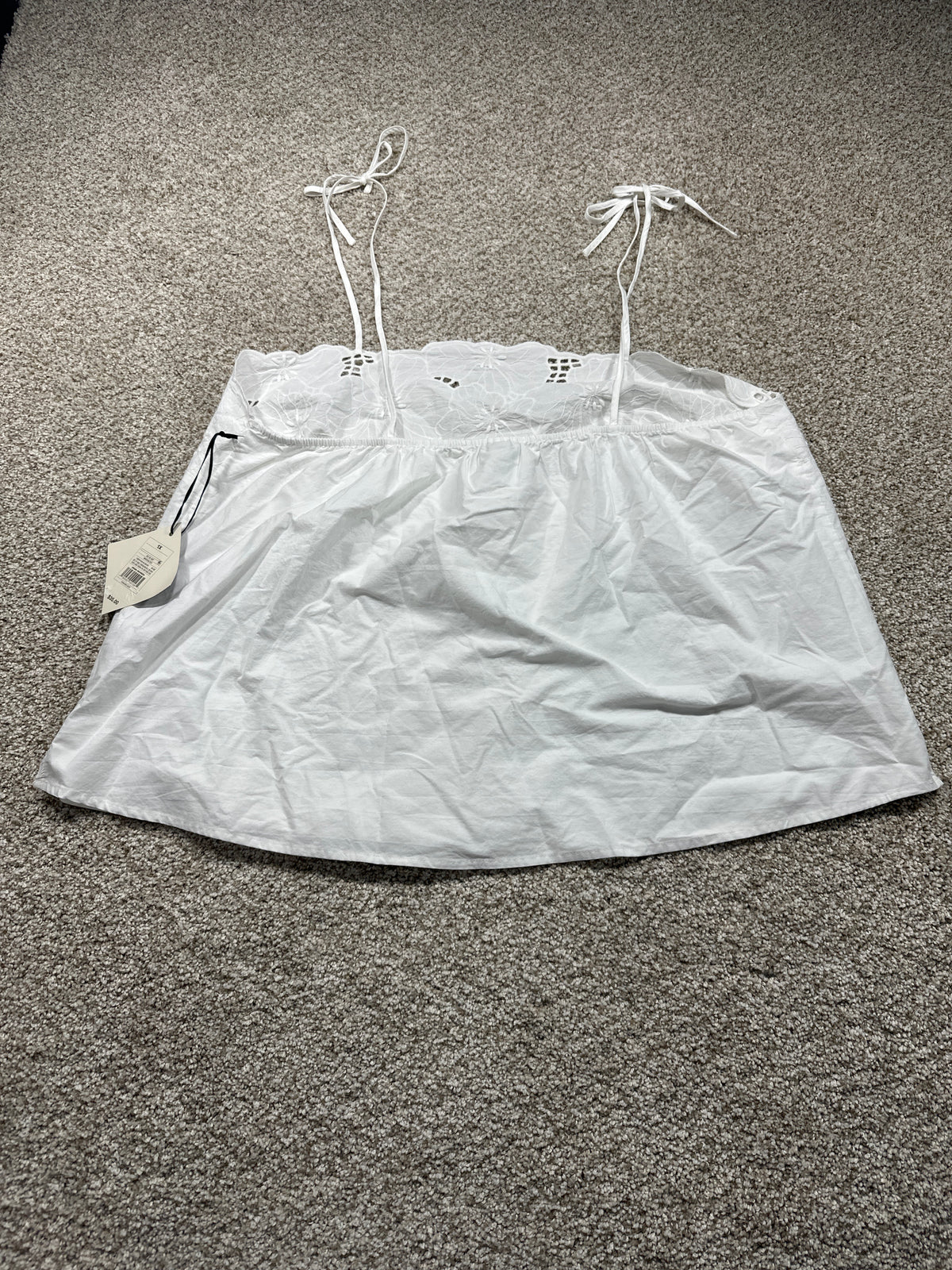 Ava & Viv women's plus white embroidered tie strap cotton top, size 1X