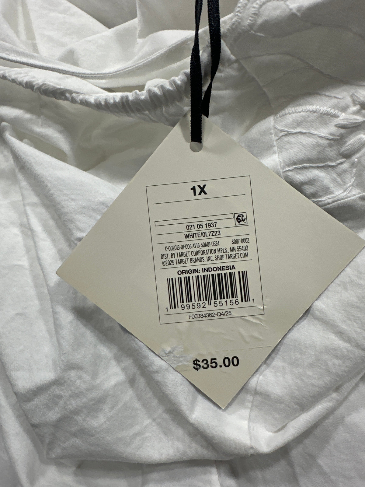 Ava & Viv women's plus white embroidered tie strap cotton top, size 1X