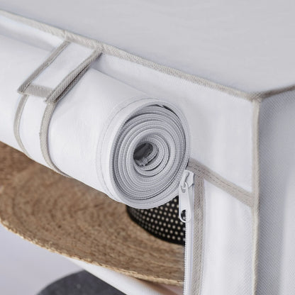Mainstays 10 Shelf Organizer Shoe Rack with Cover to Hold 30 Pair Shoes, 31.5 in W x 13.46 in D x 69.09 in H, White