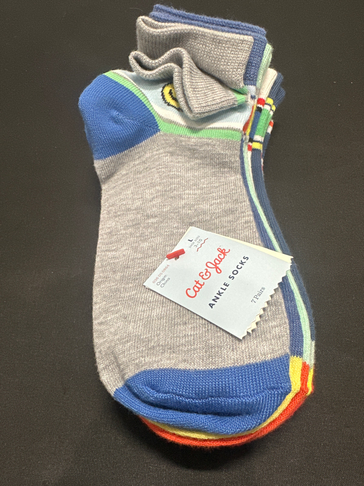 Cat & Jack Boys Outdoor Ankle Socks 7 Pairs L Shoe Size 3-10 Gray