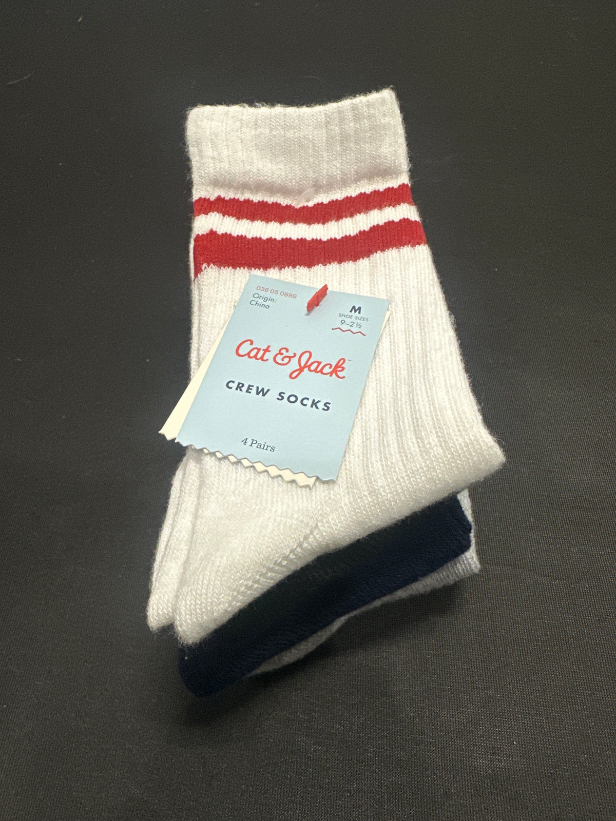 Cat & Jack boys striped crew socks 4 pack size M