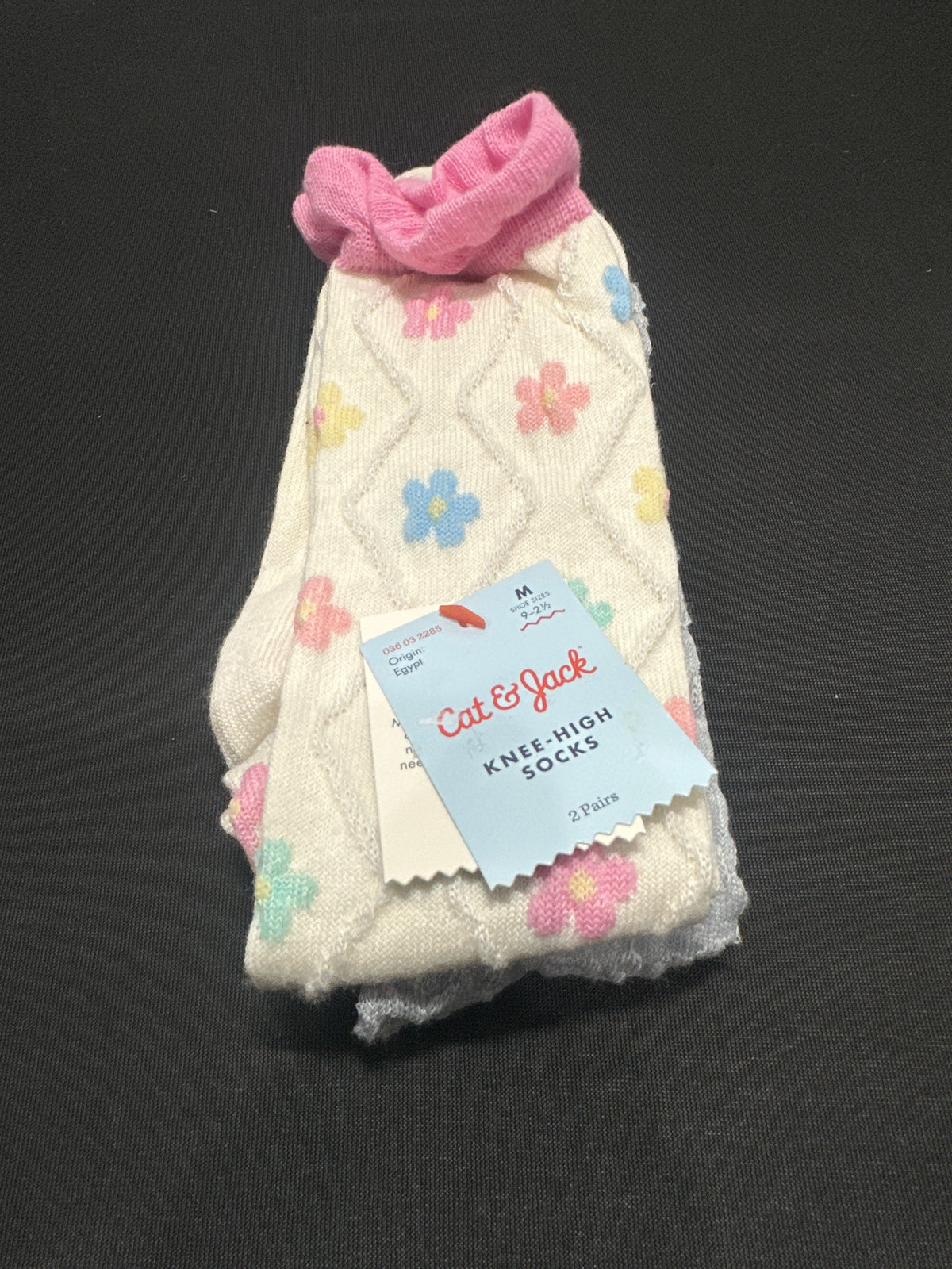 Cat & Jack Girls Floral Knee-High Socks 2 Pairs M Shoe Size 9-2.5