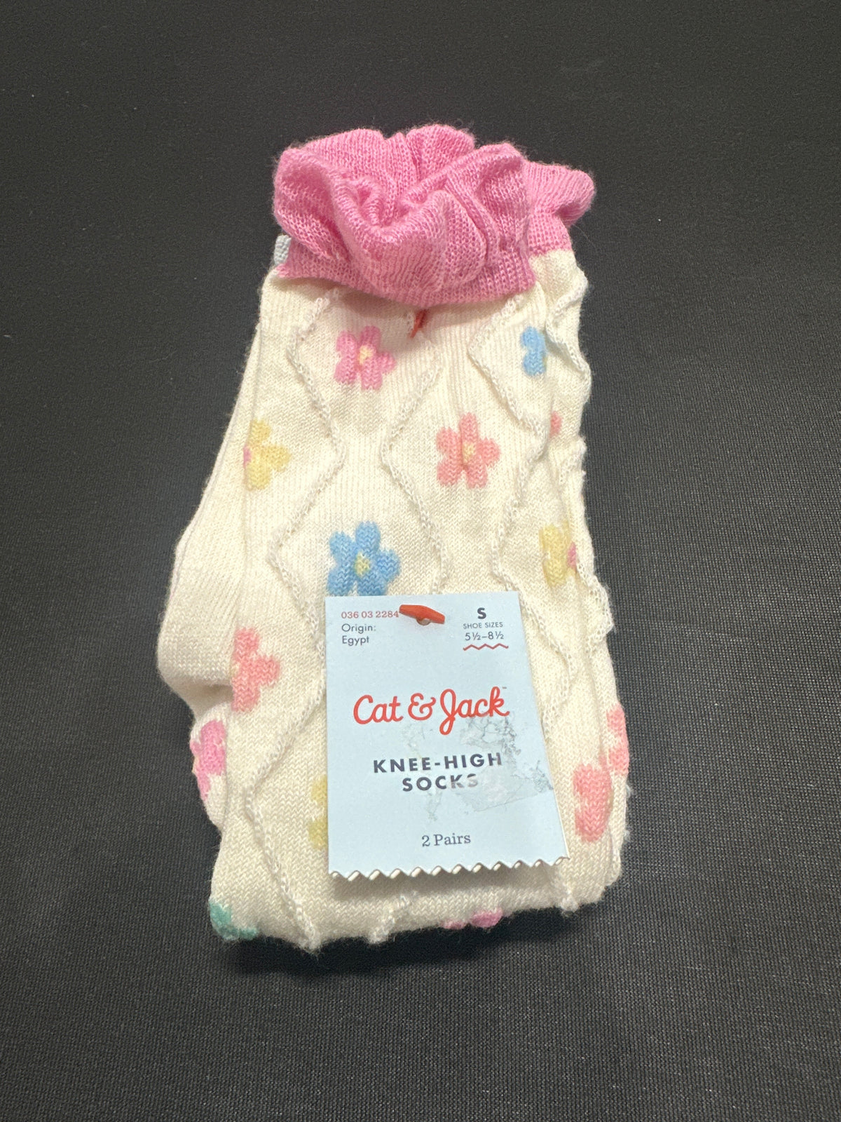 Cat & Jack Girls Floral Knee-High Socks 2 Pairs S Shoe Size 5.5-8.5