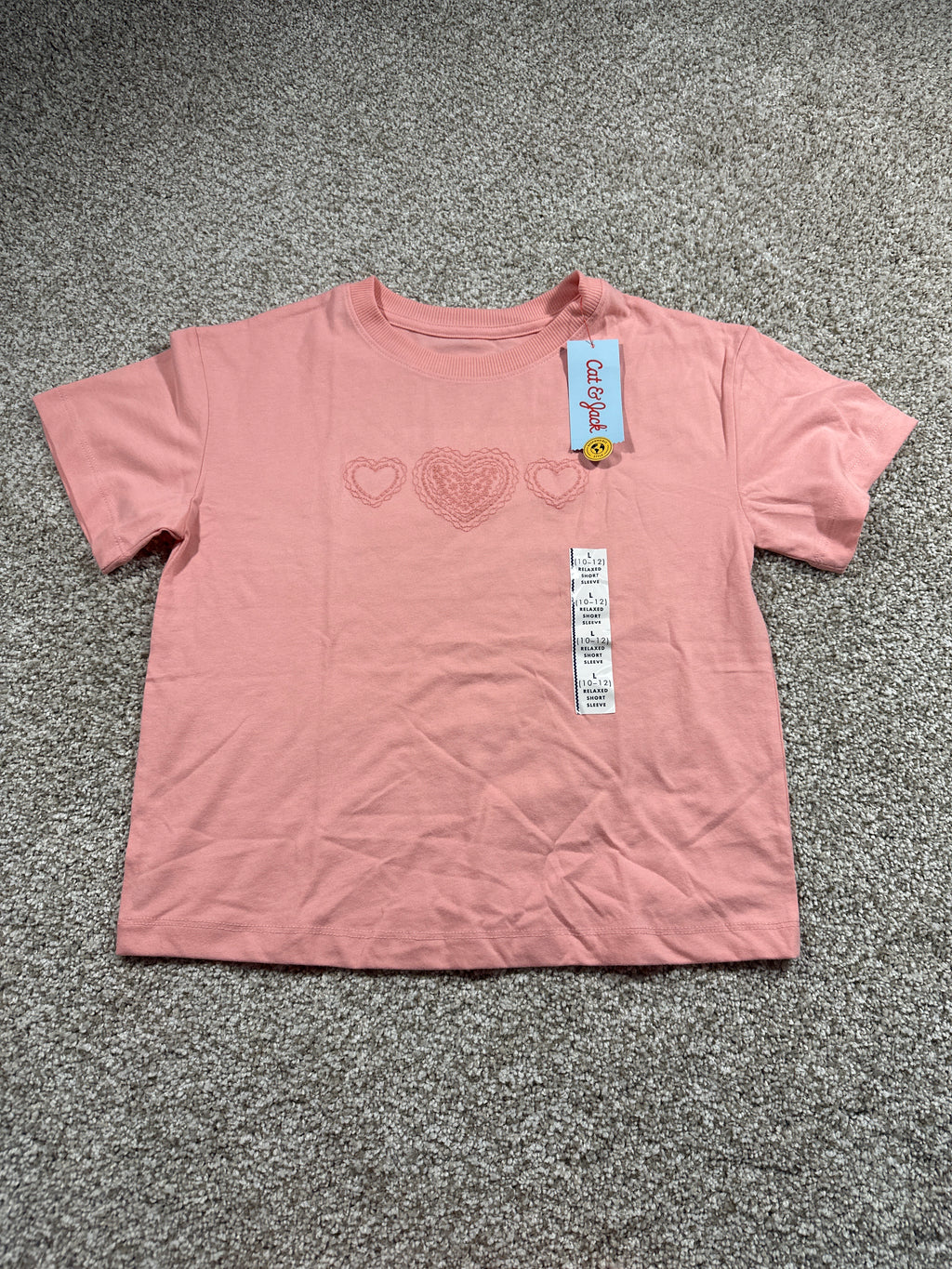 Cat & Jack Girls Peach Pink Heart T Shirt Size L