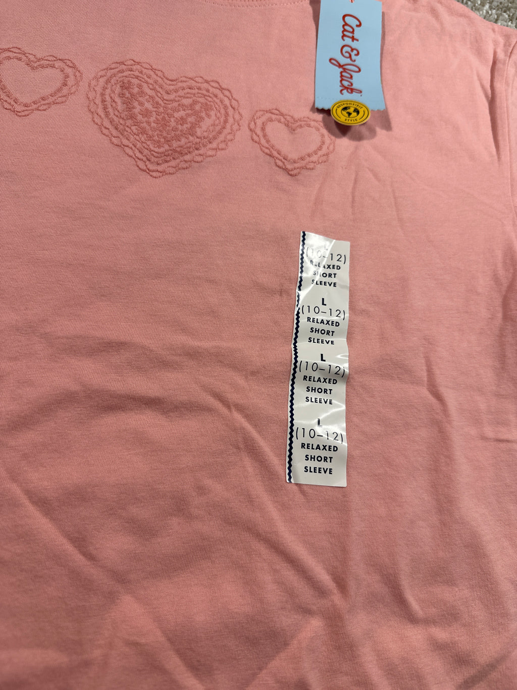 Cat & Jack Girls Peach Pink Heart T Shirt Size L