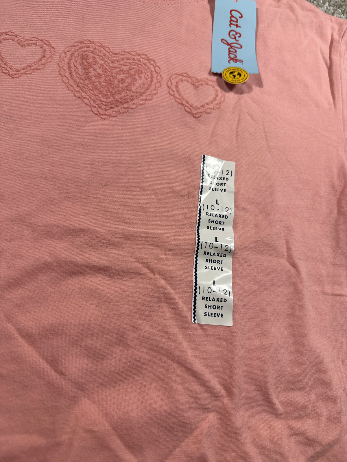 Cat & Jack Girls Peach Pink Heart T Shirt Size L