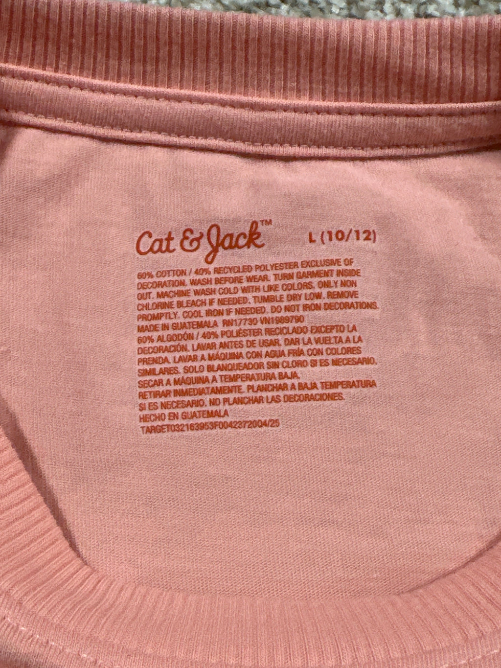 Cat & Jack Girls Peach Pink Heart T Shirt Size L