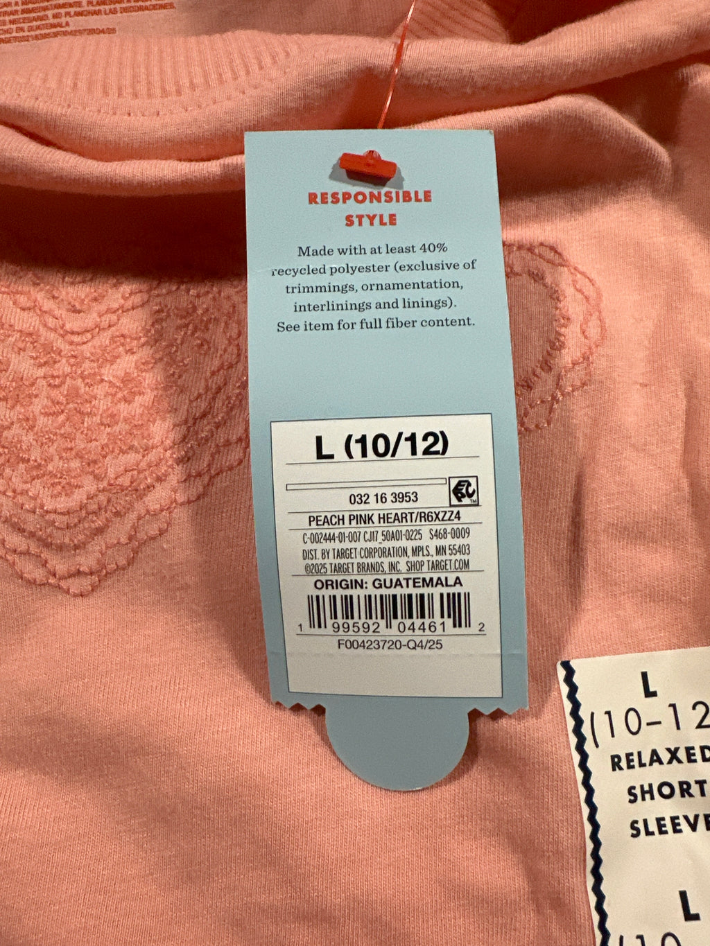 Cat & Jack Girls Peach Pink Heart T Shirt Size L