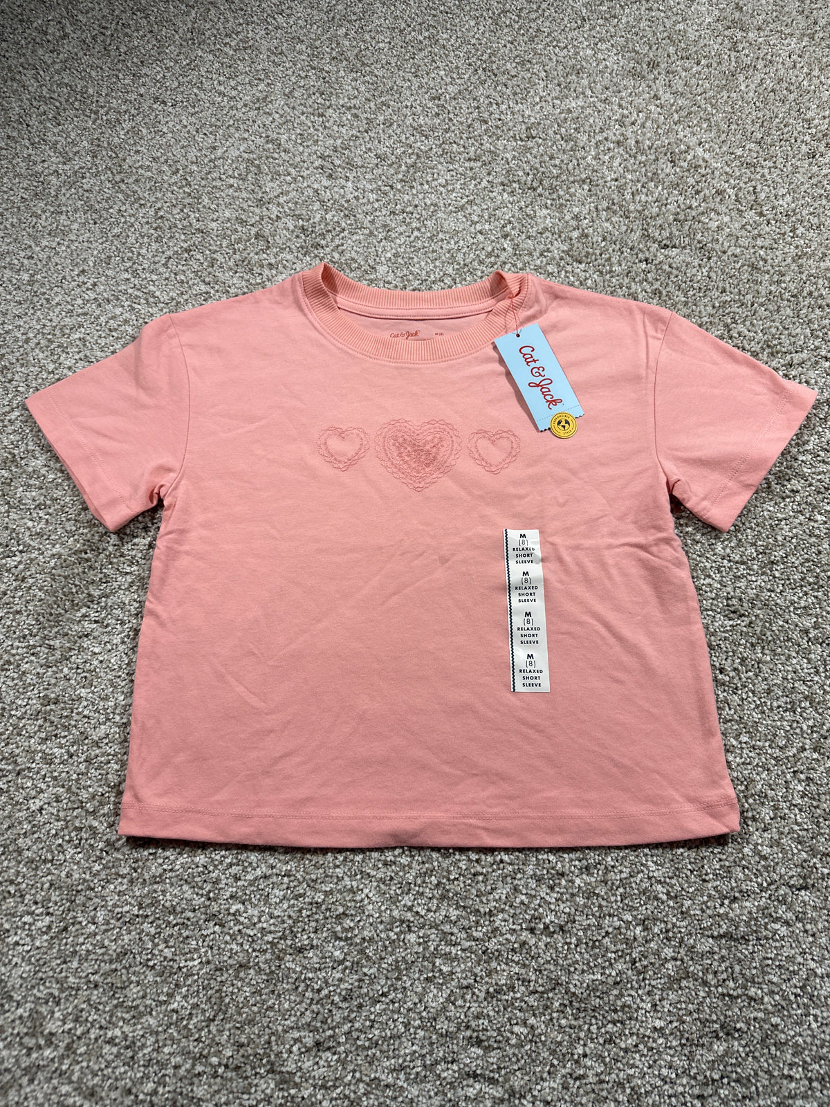Cat & Jack Girls Peach Pink Heart T Shirt Size M