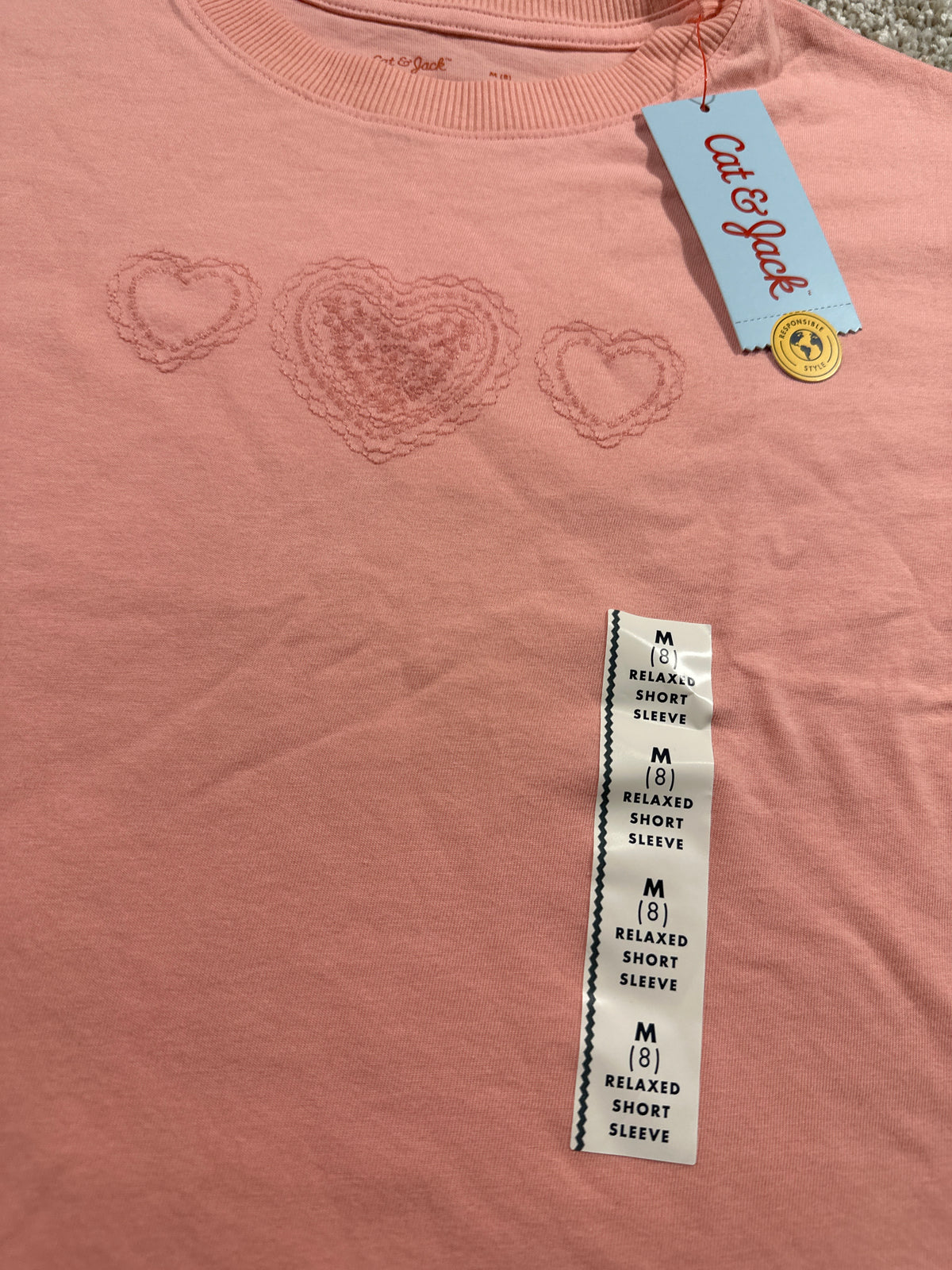 Cat & Jack Girls Peach Pink Heart T Shirt Size M