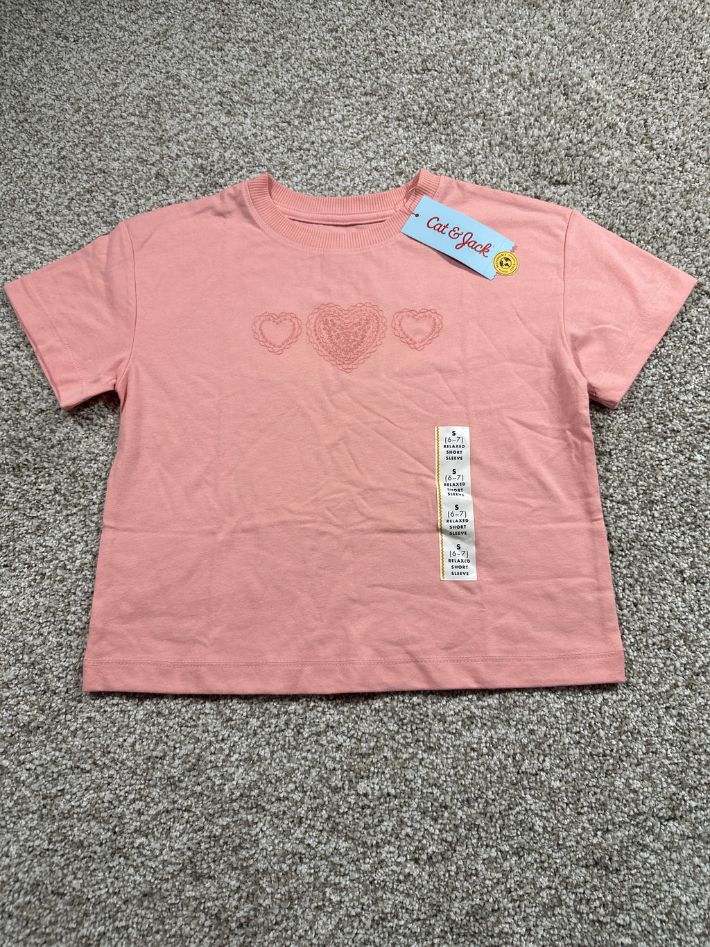 Cat & Jack Girls Peach Pink Heart T Shirt Size S