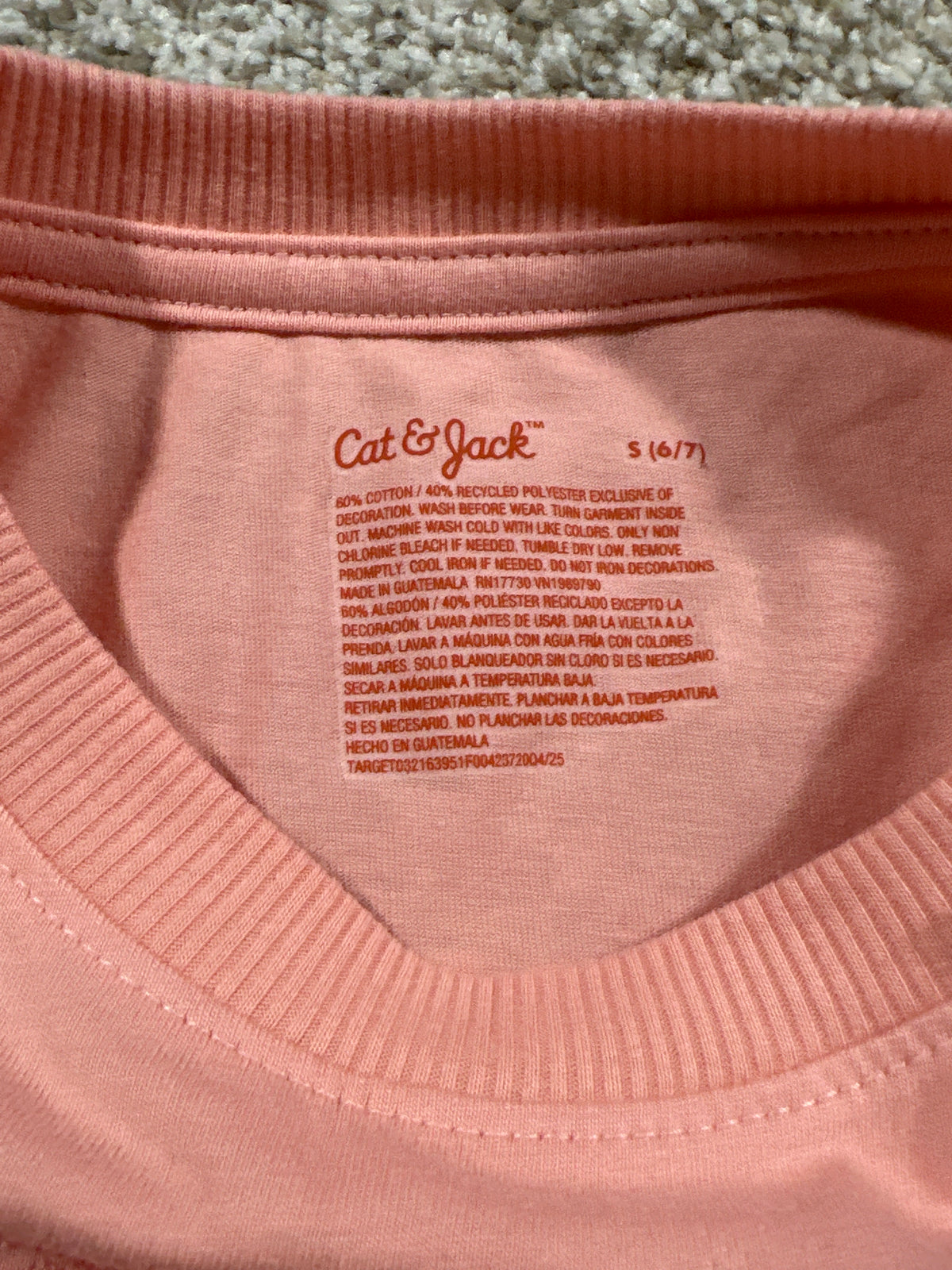 Cat & Jack Girls Peach Pink Heart T Shirt Size S