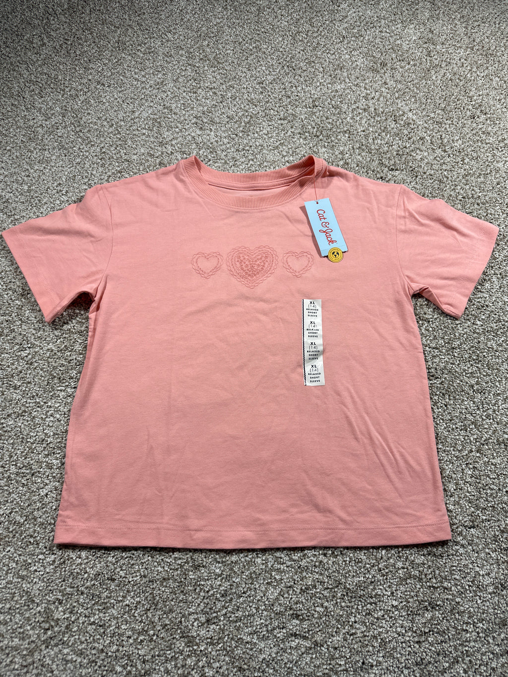 Cat & Jack Girls Peach Pink Heart T Shirt Size XL