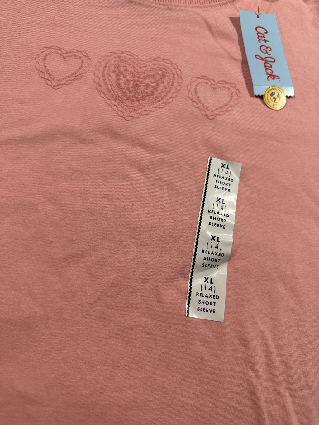 Cat & Jack Girls Peach Pink Heart T Shirt Size XL