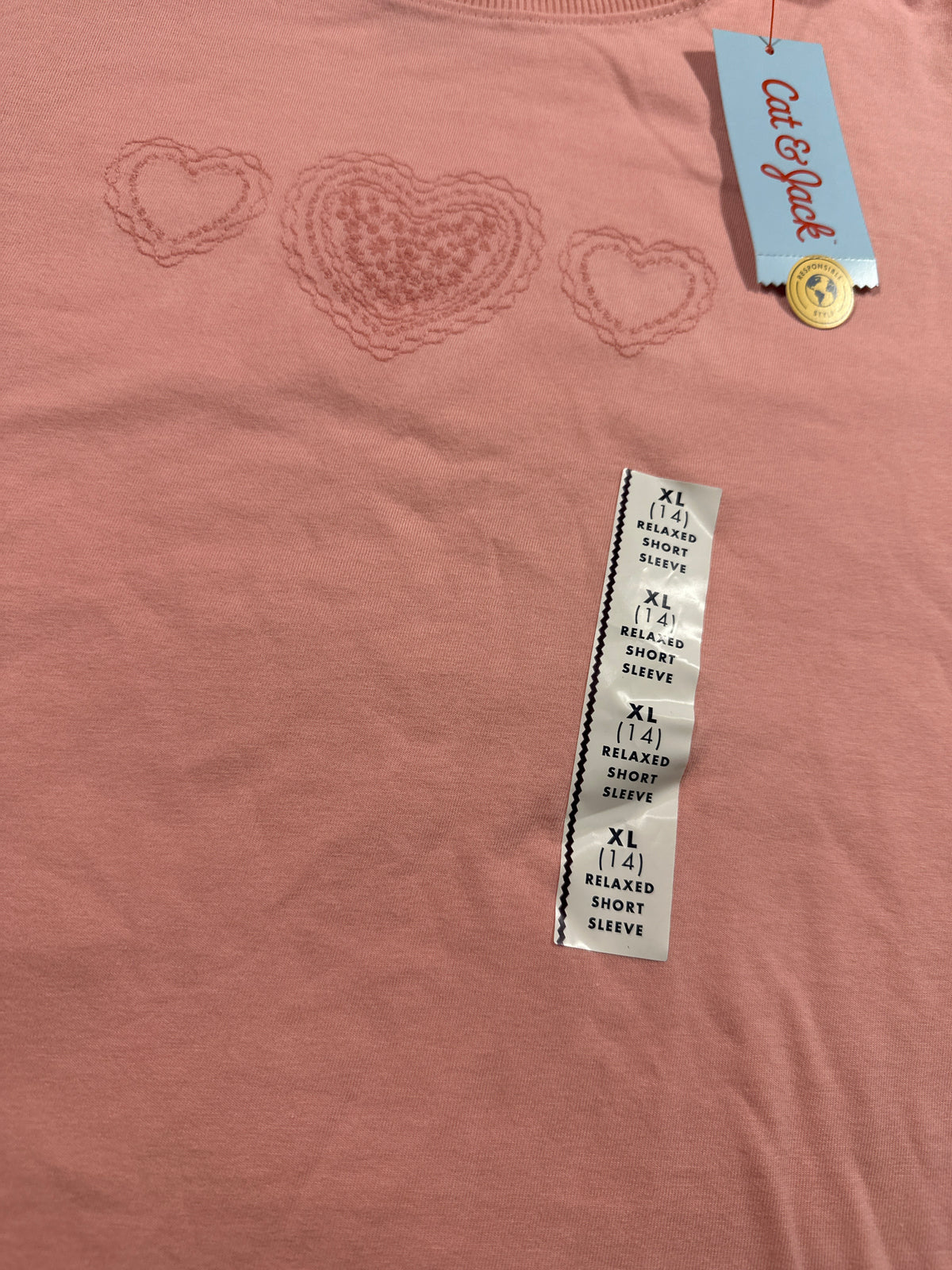 Cat & Jack Girls Peach Pink Heart T Shirt Size XL