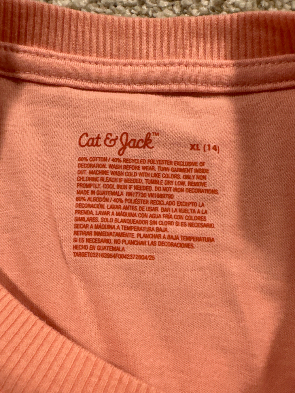Cat & Jack Girls Peach Pink Heart T Shirt Size XL