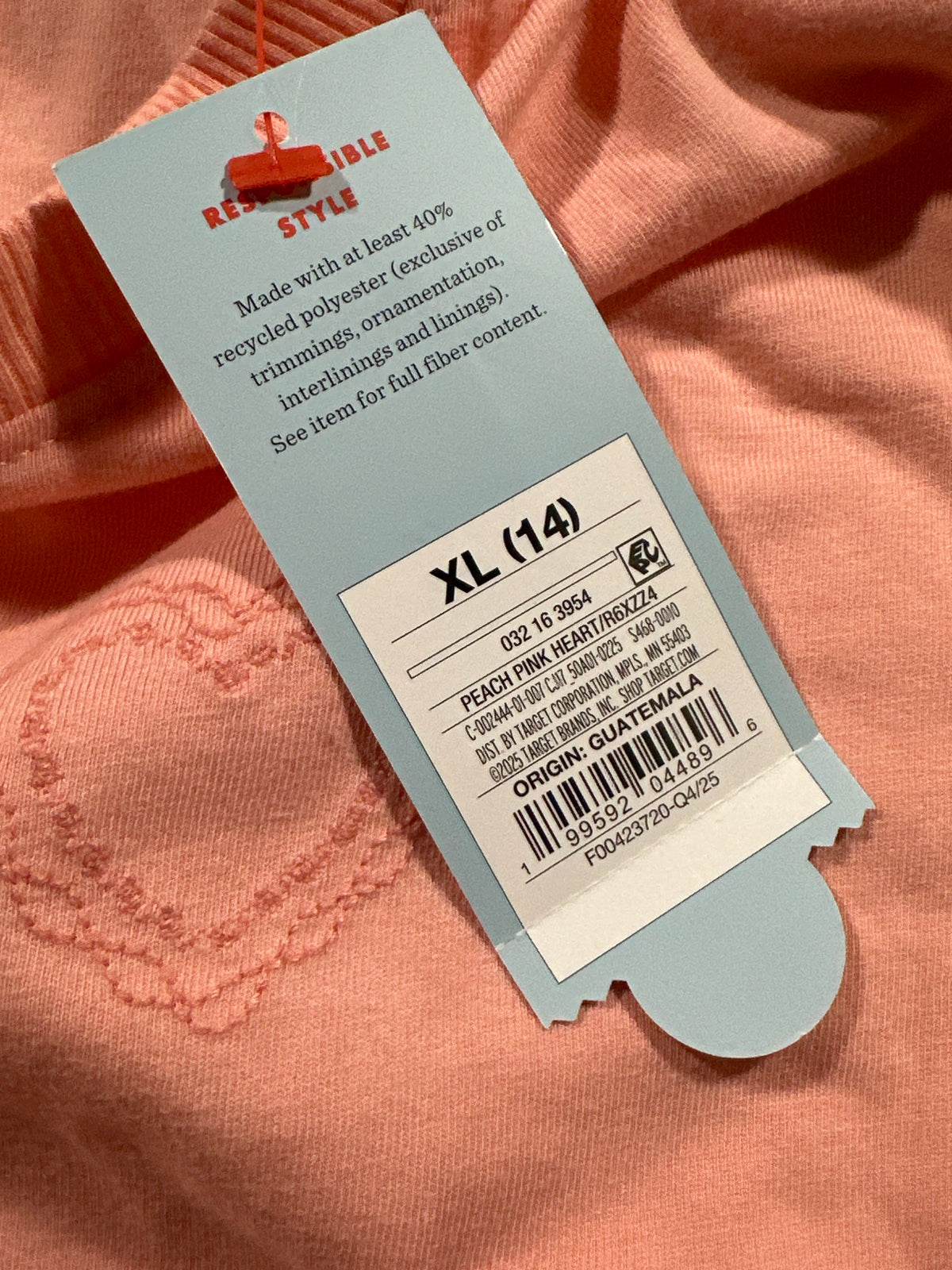 Cat & Jack Girls Peach Pink Heart T Shirt Size XL